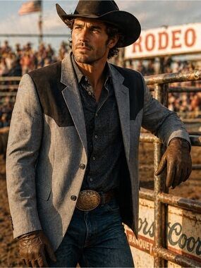 Men's Two-Tone Western Sport Coat - Gray with Black Accents